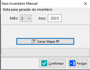 * Geração de Inventário Mensal:

Executar preferencialmente no ultimo dia do mes apos o ultimo processmento de movimentação do estoque.